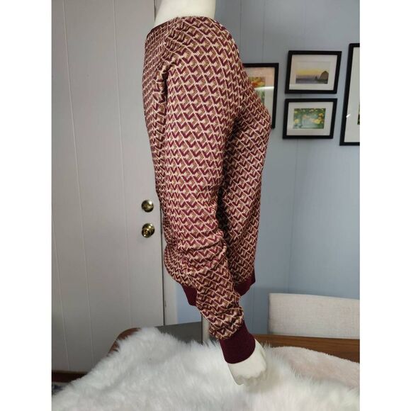 Zara Women's Gold metallic Patterned V-Neck Long Sleeve Sweater, Size Large - Picture 2 of 5